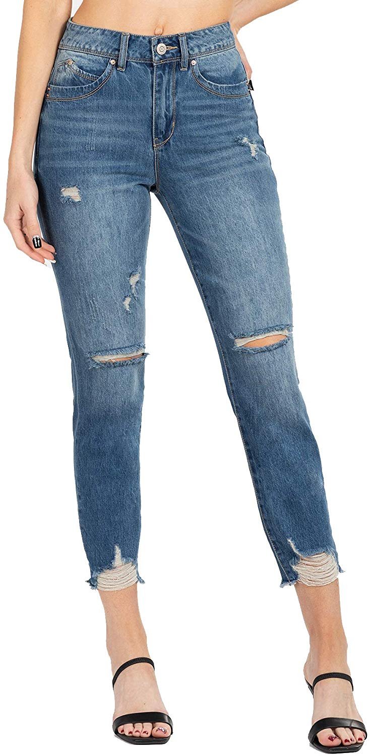 YMI Womens Junior Wannabettabutt 2 Button Mid-Rise Roll Cuff Denim Ankle Jeans