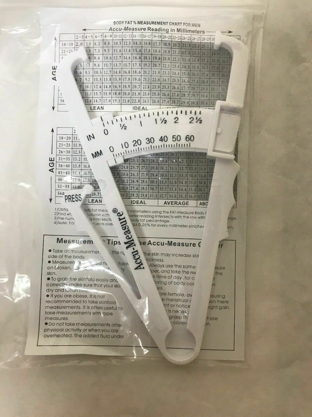 Accu Measure Body Fat Caliper Chart