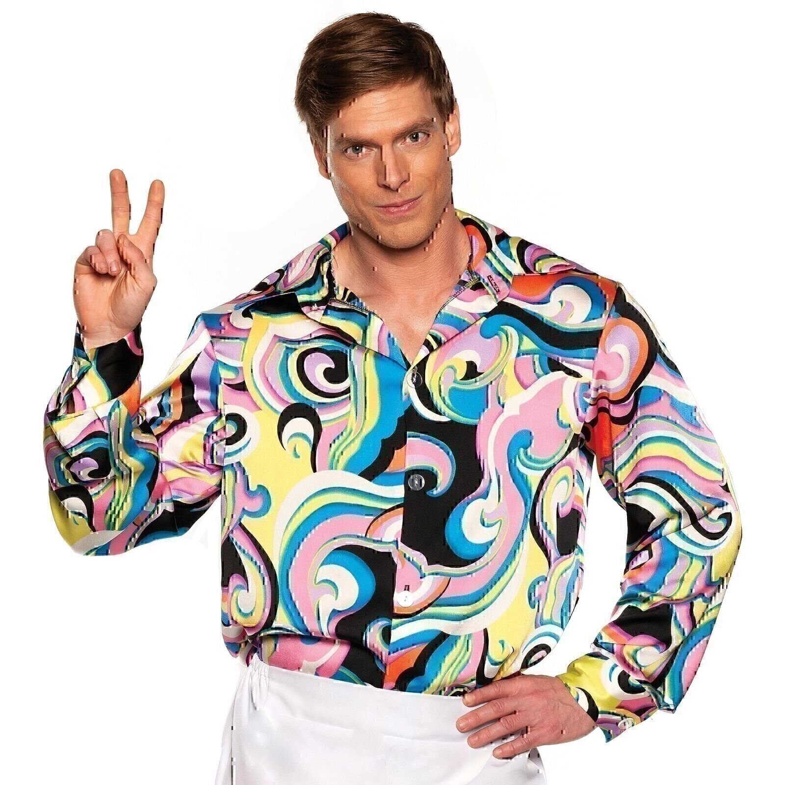 UNDERWRAPS 70s Disco Shirt Men - Multicolor Swirl 70s Outfits for Men, Retro...