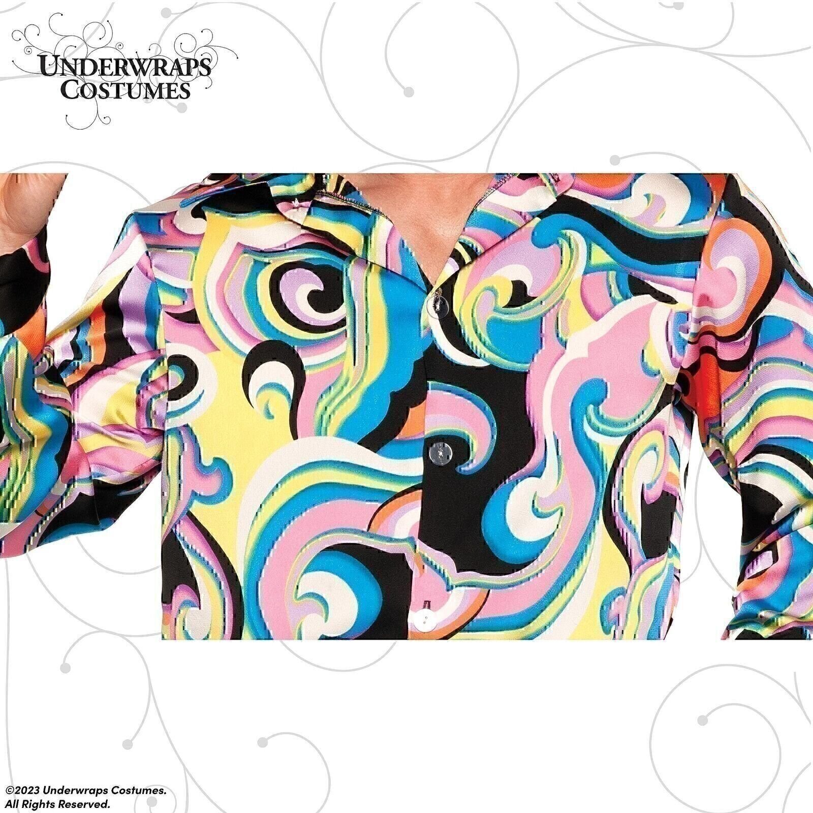 UNDERWRAPS 70s Disco Shirt Men - Multicolor Swirl 70s Outfits for Men, Retro...