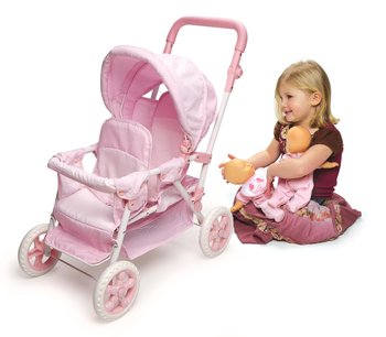 pink double doll stroller