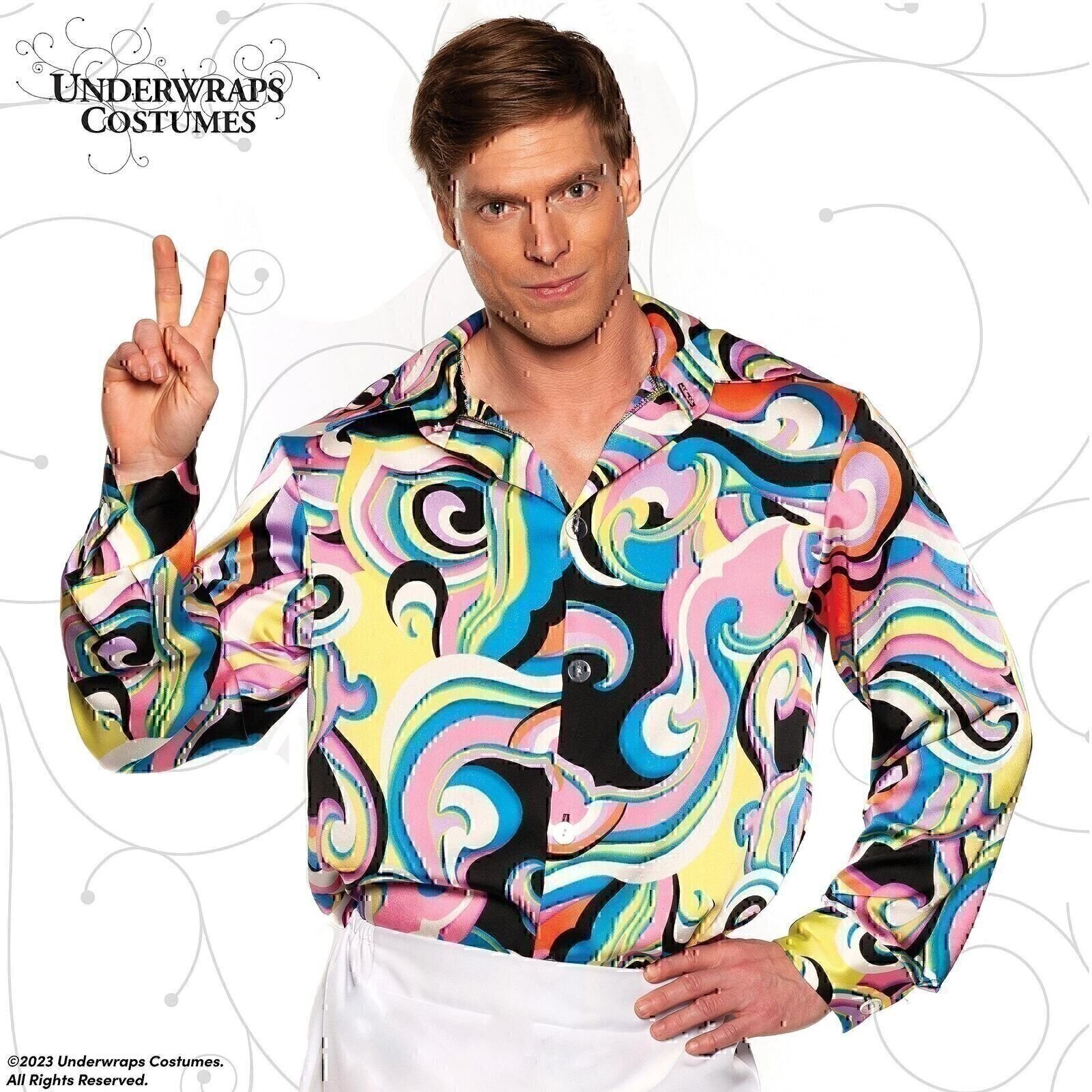 UNDERWRAPS 70s Disco Shirt Men - Multicolor Swirl 70s Outfits for Men, Retro...