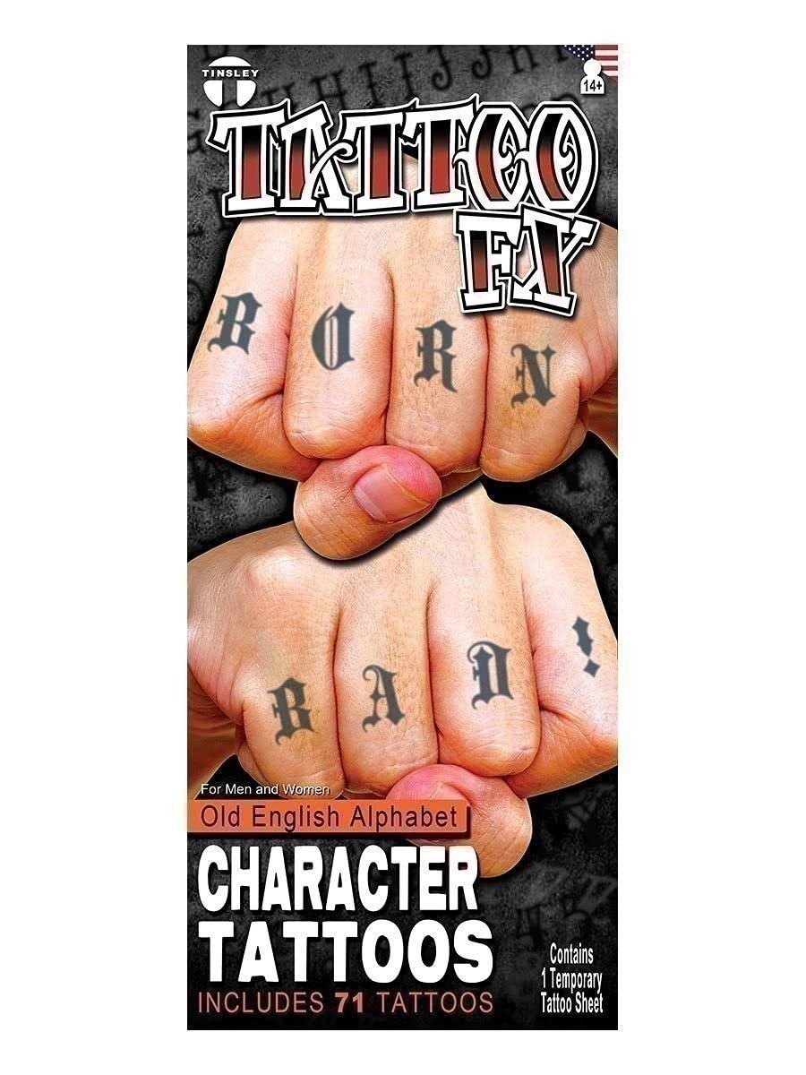 Tinsley Transfers Hand Knöchel Finger altes englisches Alphabet Tattoos Kostüm... - Bild 1 von 2