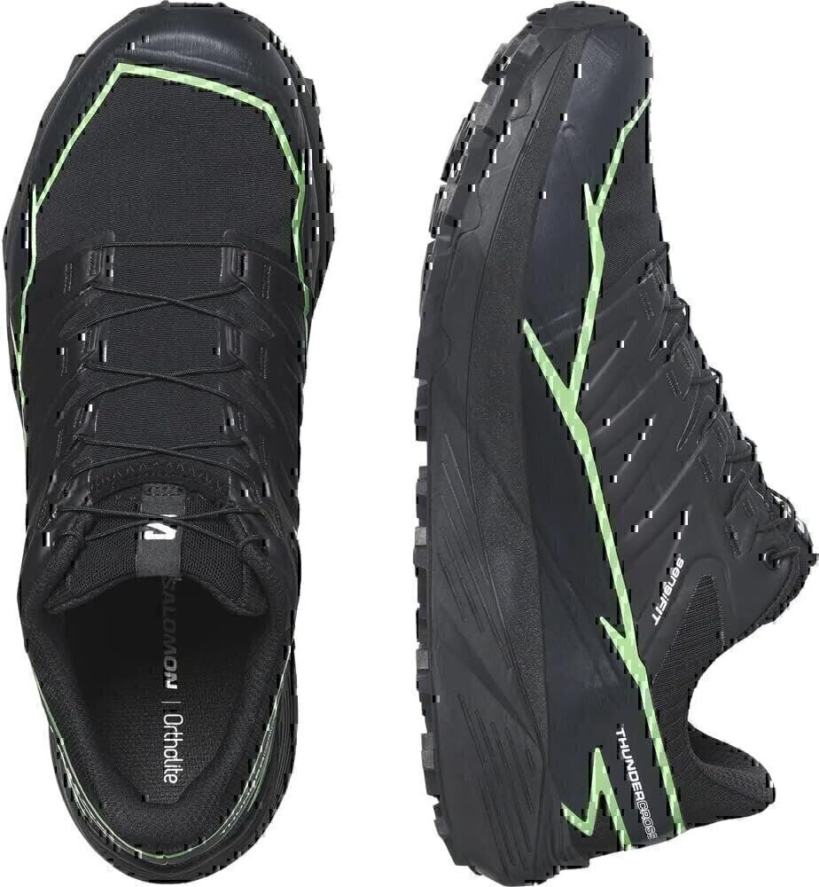 Salomon Mens Thundercross Gore-TEX Trail Running Shoe, Black/Green Gecko/Black