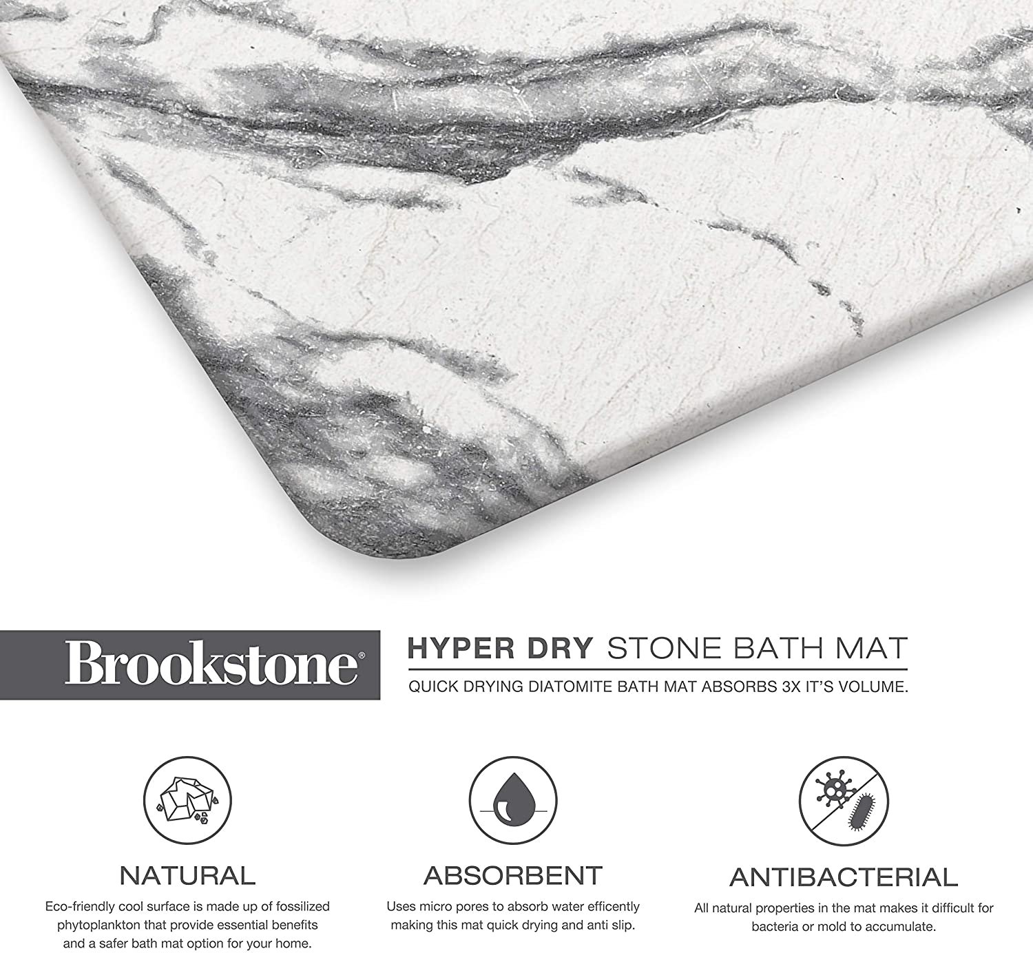 Brookstone Hyper Dry Absorbent Stone Bath Mat - Instant Drying Eco-Friendly  Diatomaceous Earth Bath Mat - Non-Slip and Absorbs 3X Its Volume - 15.3 in