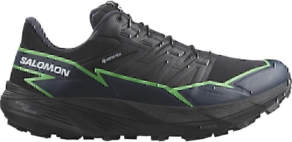 Salomon Mens Thundercross Gore-TEX Trail Running Shoe, Black/Green Gecko/Black