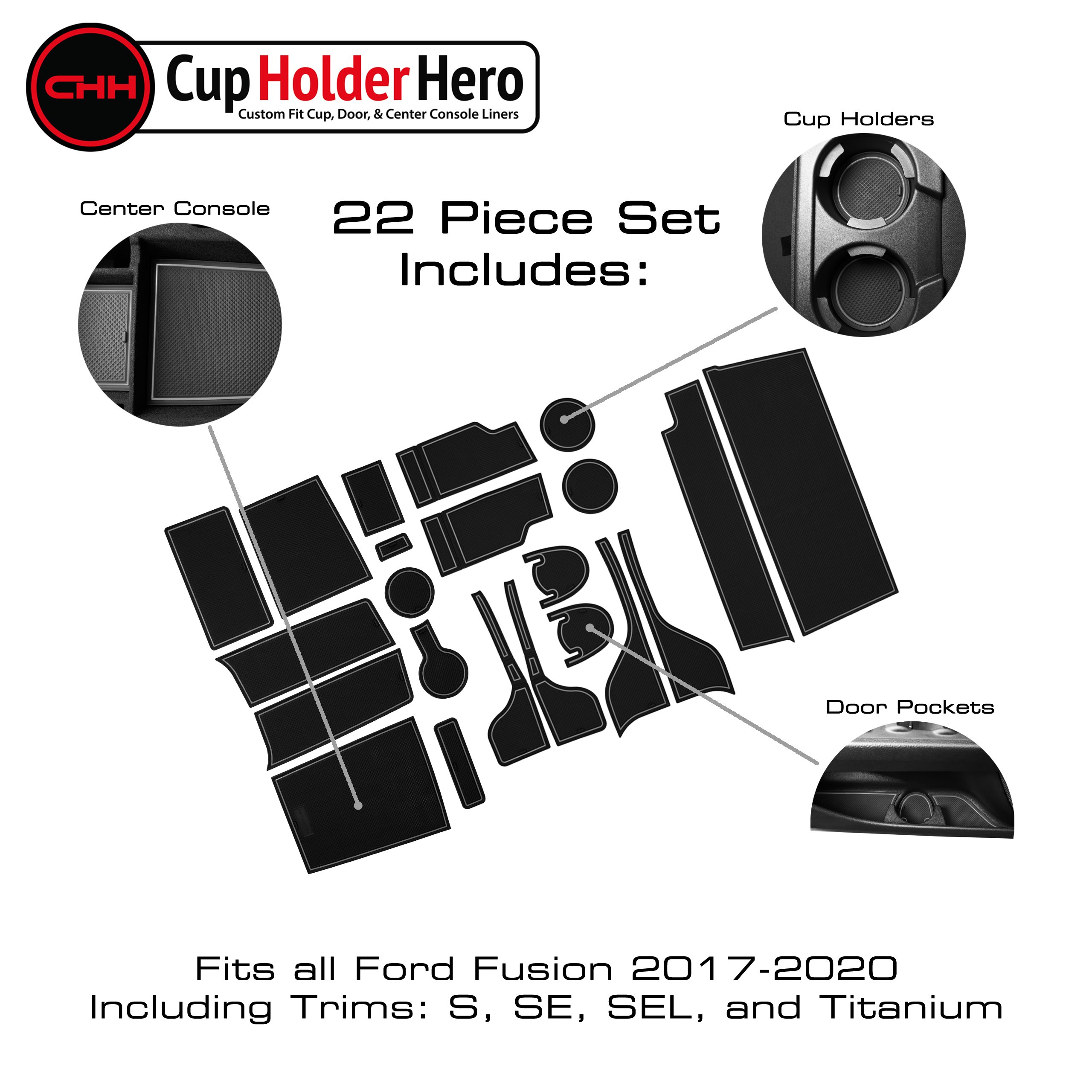 2017-2020 Ford Fusion- Premium Cup Holder Liners Kit | eBay