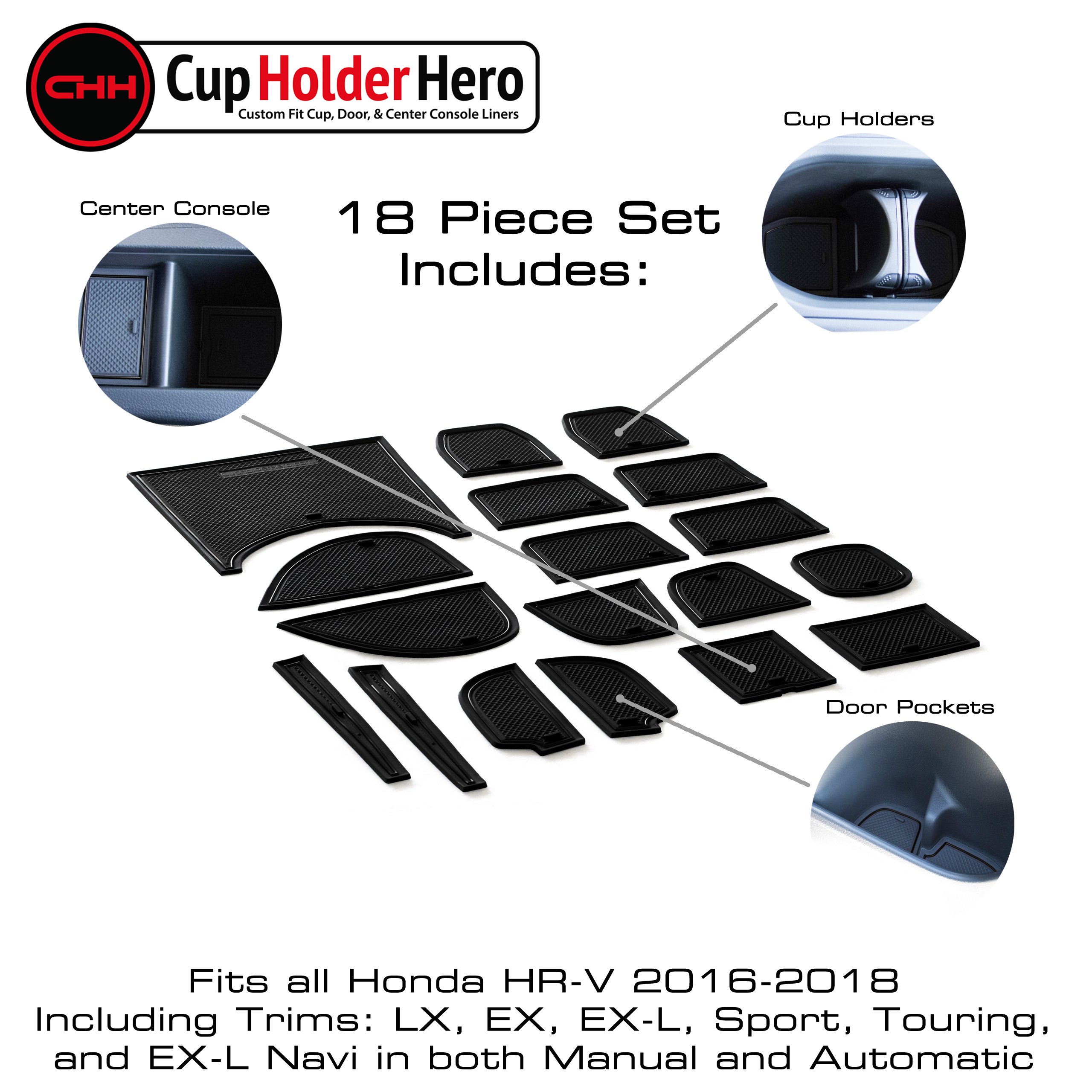 CupHolderHero Honda HR-V HRV 2016-2023 Liner Accessories - Foto 17 di 25