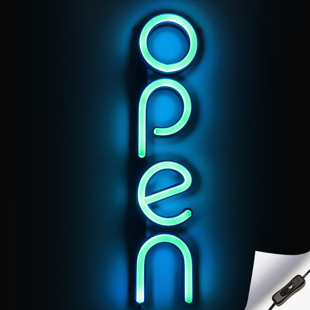 Vertical LED Neon Open Sign for Business Ice Blue 768114765429 eBay
