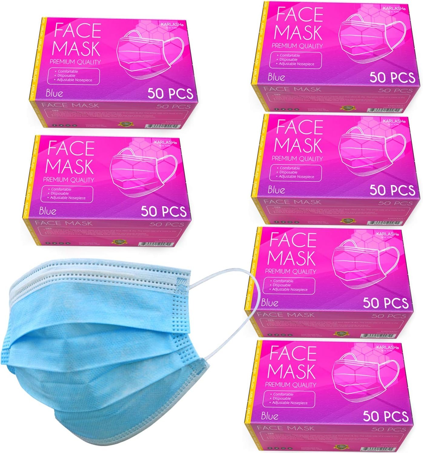 Karlash Disposable Face Mask, Pack of 50 Blue Mask (Pack of 6) - Picture 7 of 7