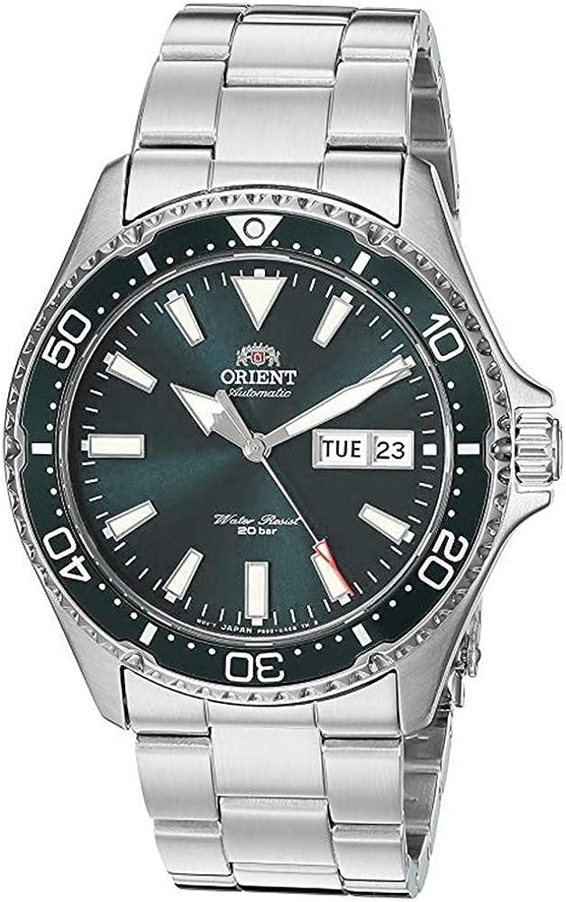 Pre-owned Orient Men's Kamasu Stainless Steel Japanese-automatic Diving Watch In Green - Metal Bracelet