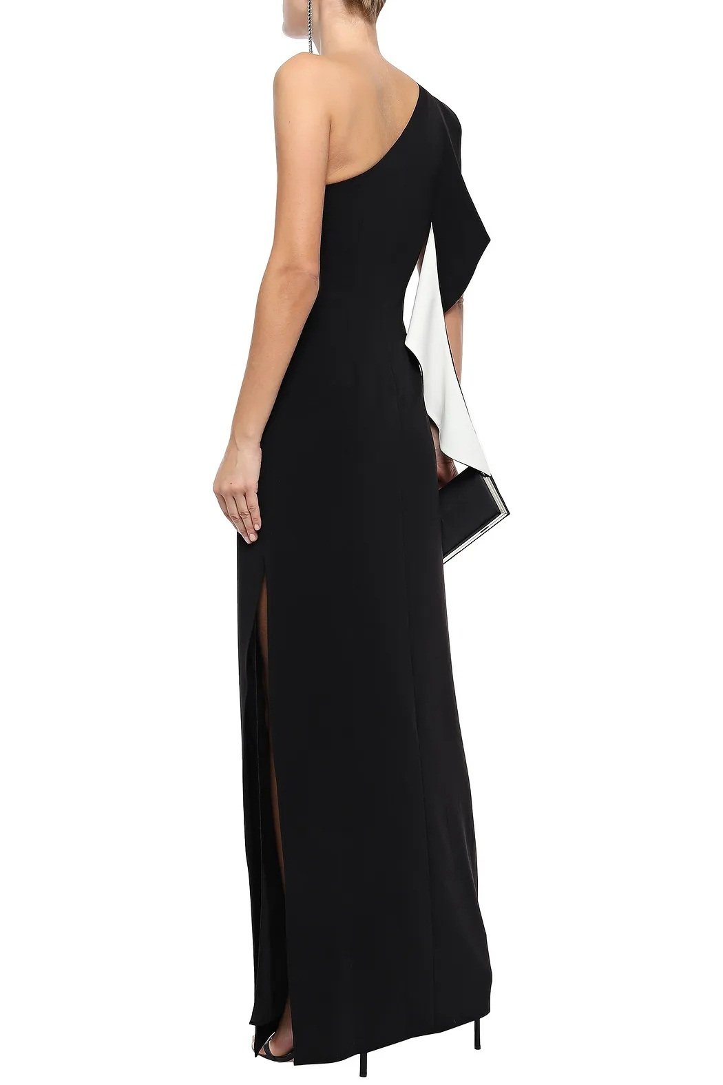 halston one shoulder crepe gown