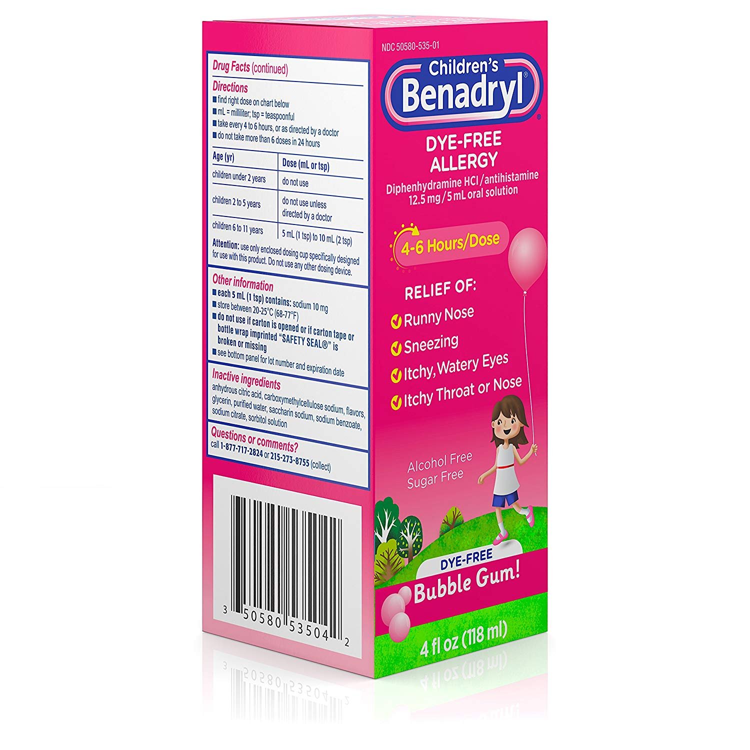 Children’s Benadryl Dye-Free Allergy Liquid with Diphenhydramine HCl ...