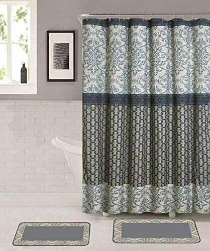 Home Bathroom Mat Rug Set With Matching, Shower Curtain And Window Bath Set