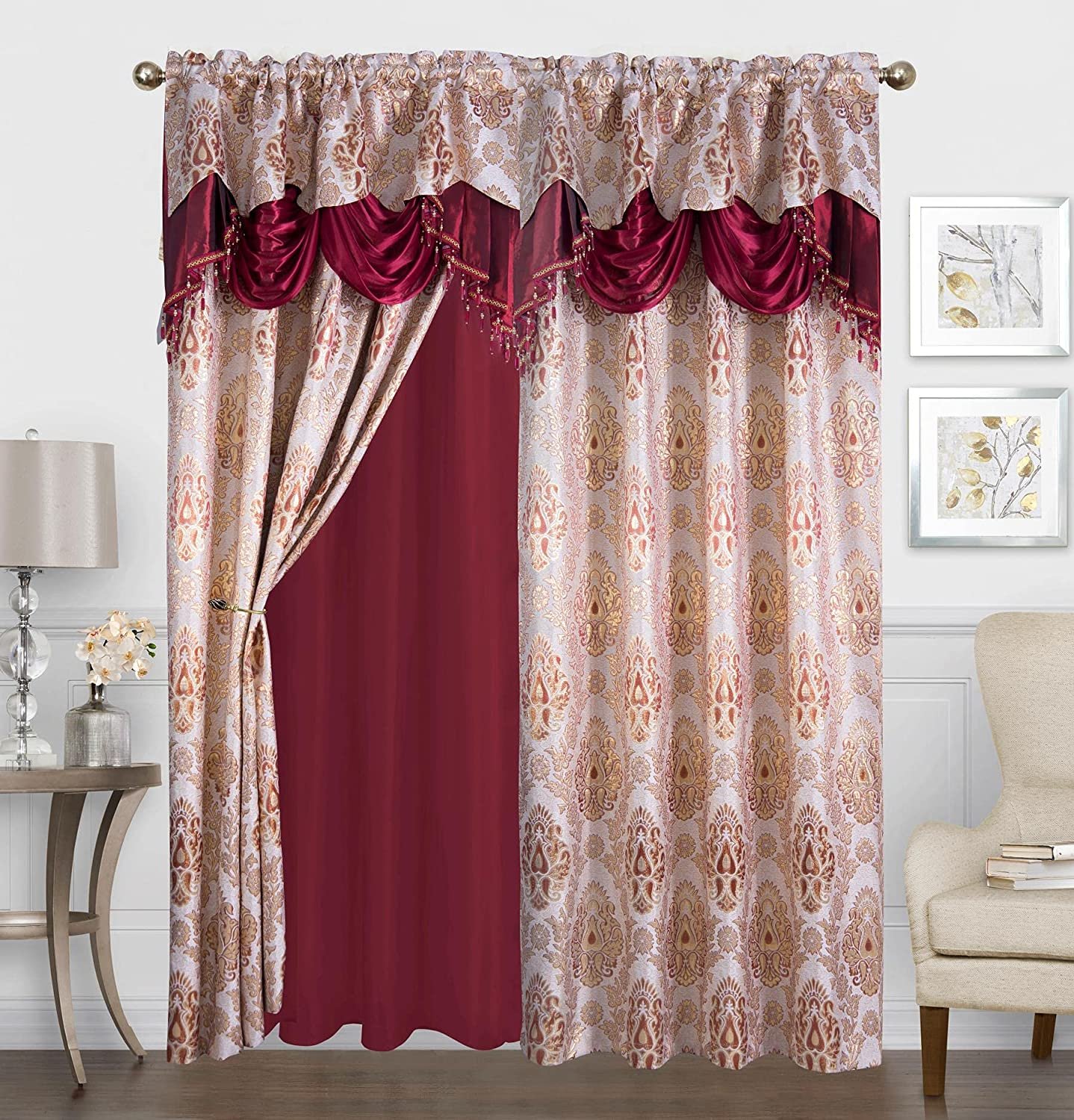 Sapphire Home Shiny Jacquard Curtain Drape Set 2 Panels 95-Inch 