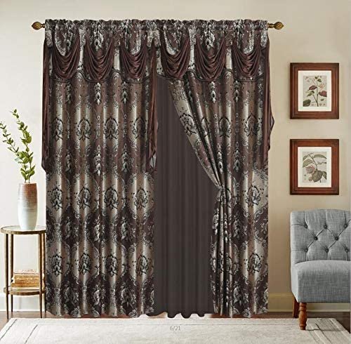 1 Panel White European Style Jacquard Sheer Curtain Bedroom Kitchen Guest Brown
