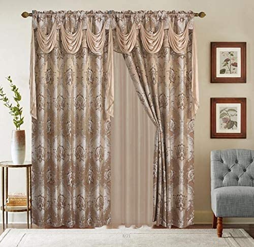 NEW LUXURY FAUX JACQUARD PANEL WITH ATTACHED VALANCE NADA SET 120" WIDE 