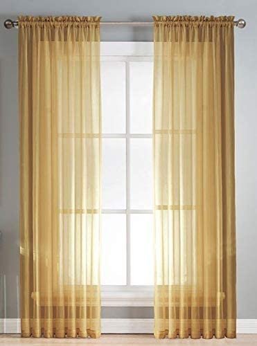 2PC HOME DECOR VOILE SHEER WINDOW ROD POCKET CURTAIN TREATMENT PANEL GOLD 