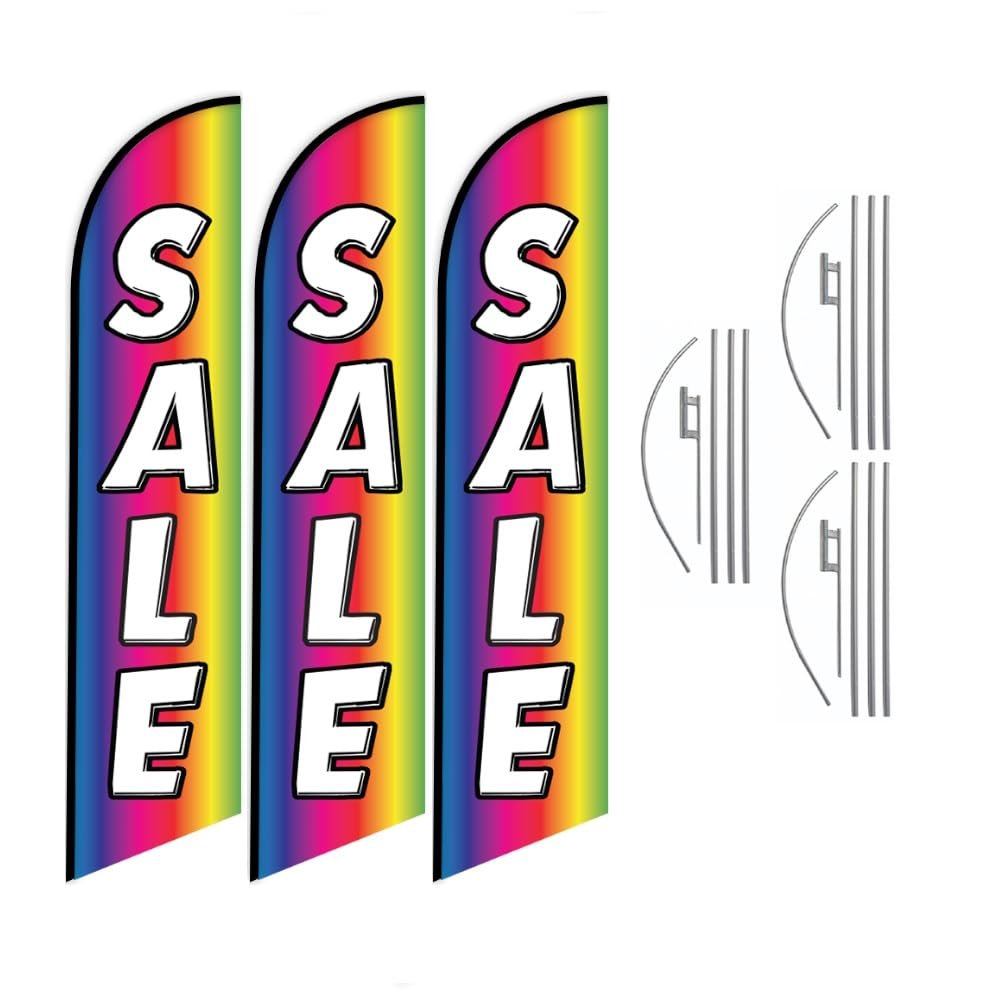 Three Pack of Rainbow SALE Advertising Feather Flag Kits Package, Includes 3…