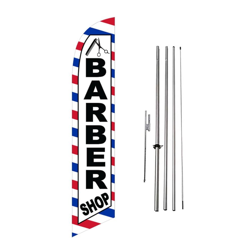Barber Shop 15′ FT Tall Outdoor Advertising Feather Flag W/Pole Kit & Ground…