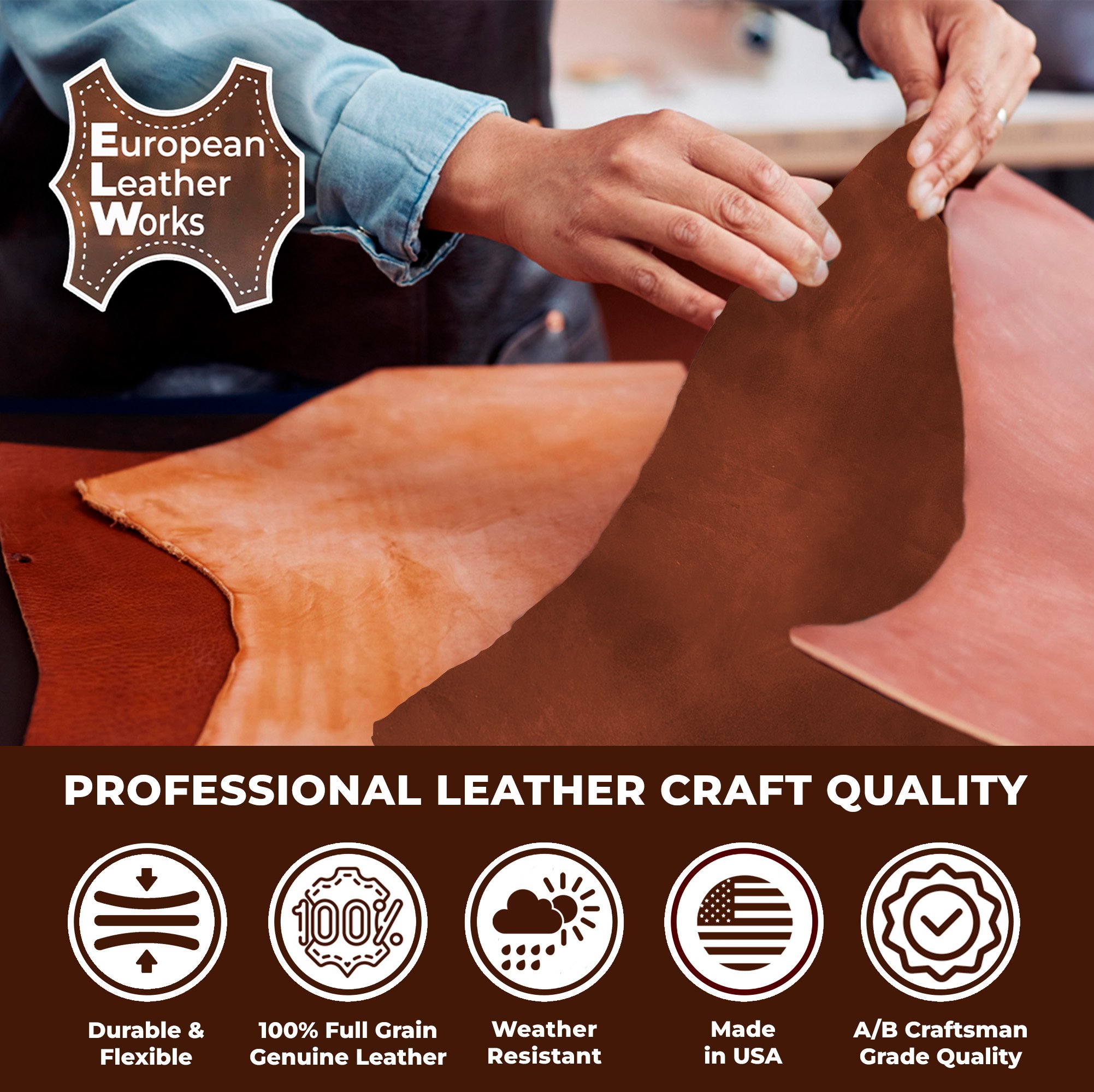ELW 9-10 oz (3.6-4.0mm) Craftsmen's Grade Latigo Leather Pre-Cut Hides