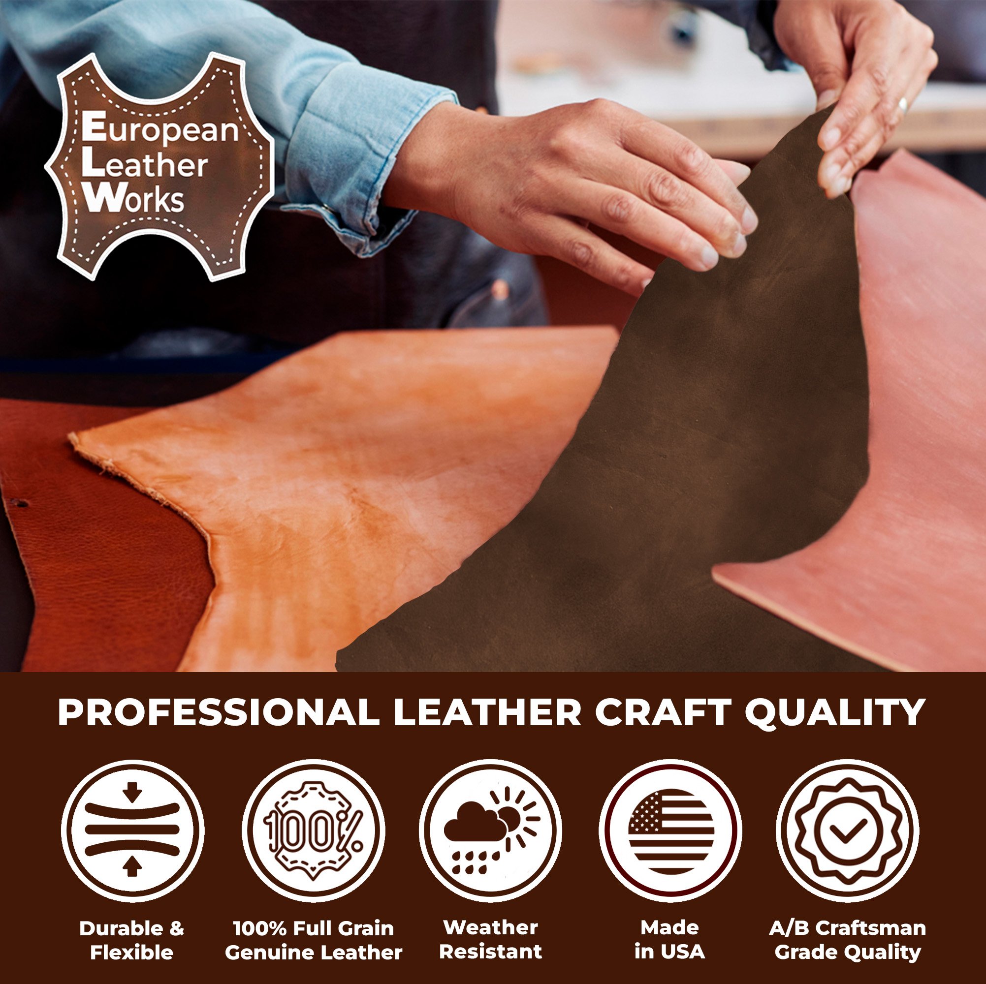 ELW 9-10 oz (3.6-4.0mm) Craftsmen's Grade Latigo Leather Pre-Cut Hides