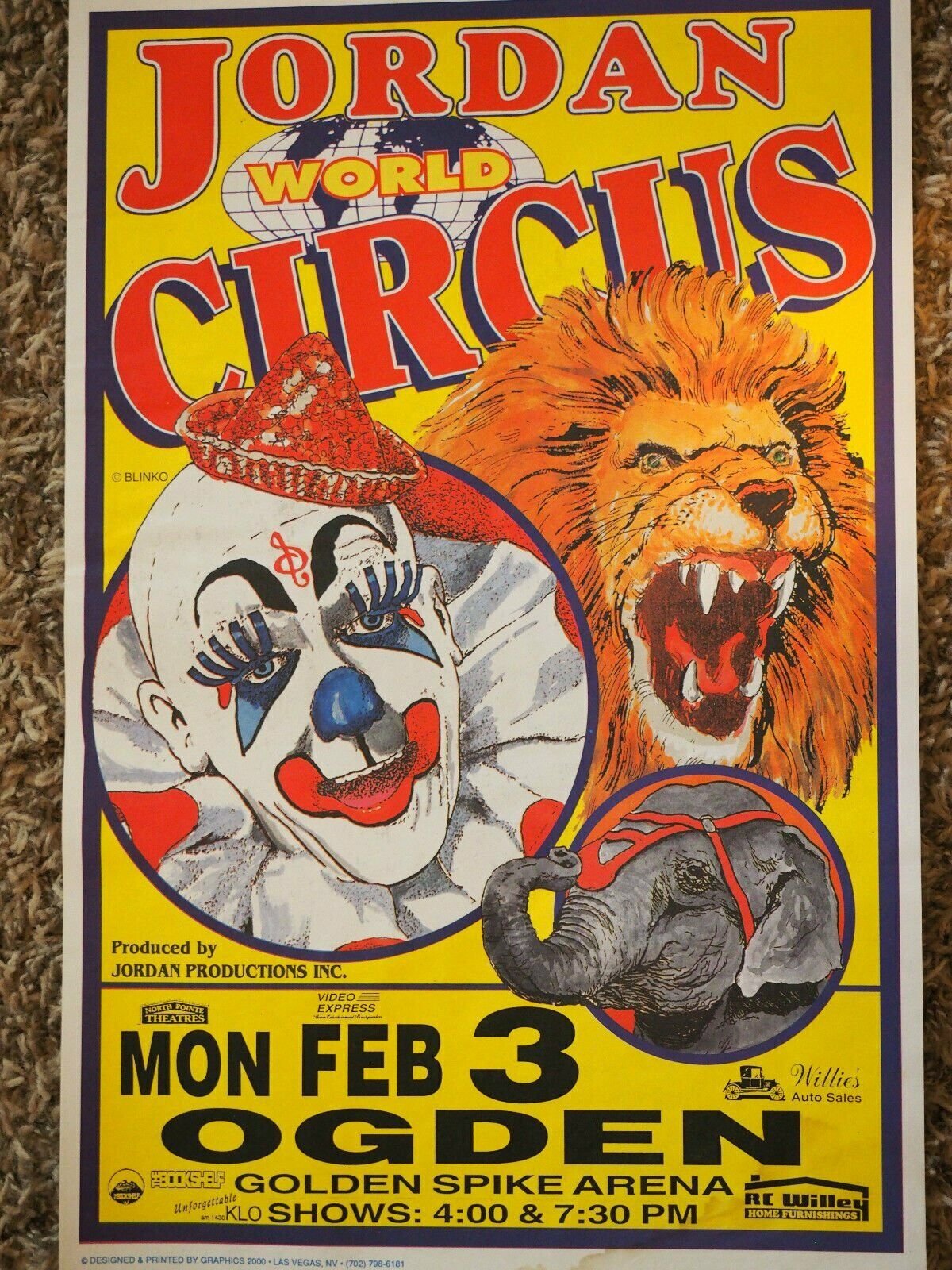 JORDAN WORLD CIRCUS POSTER Ogden Golden Spike Arena 11" x 17" 16.95