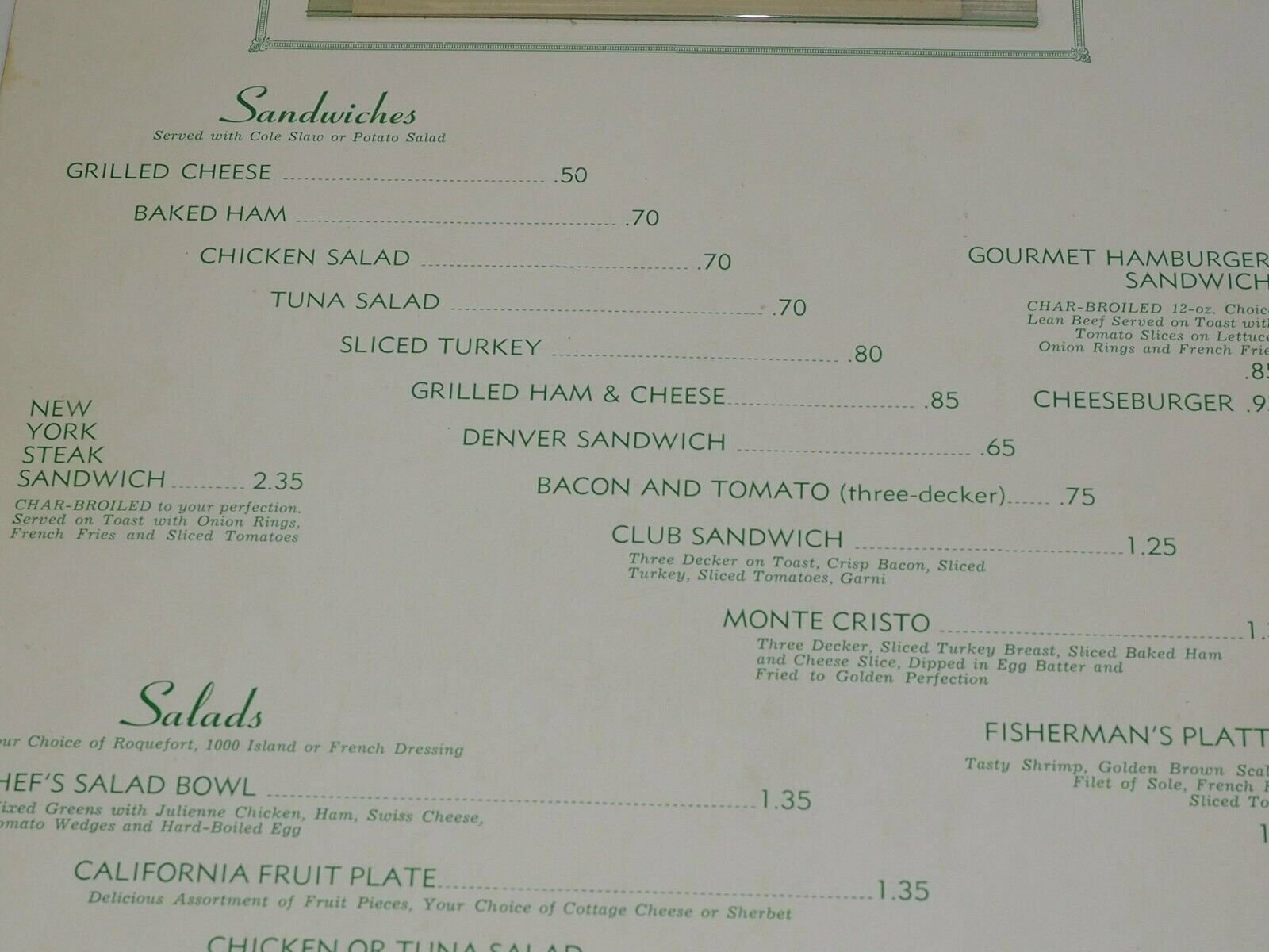 ORIGINAL THE EBB Tide Restaurant MENU 11" x 17.5" CIRCA 195060'S 39.