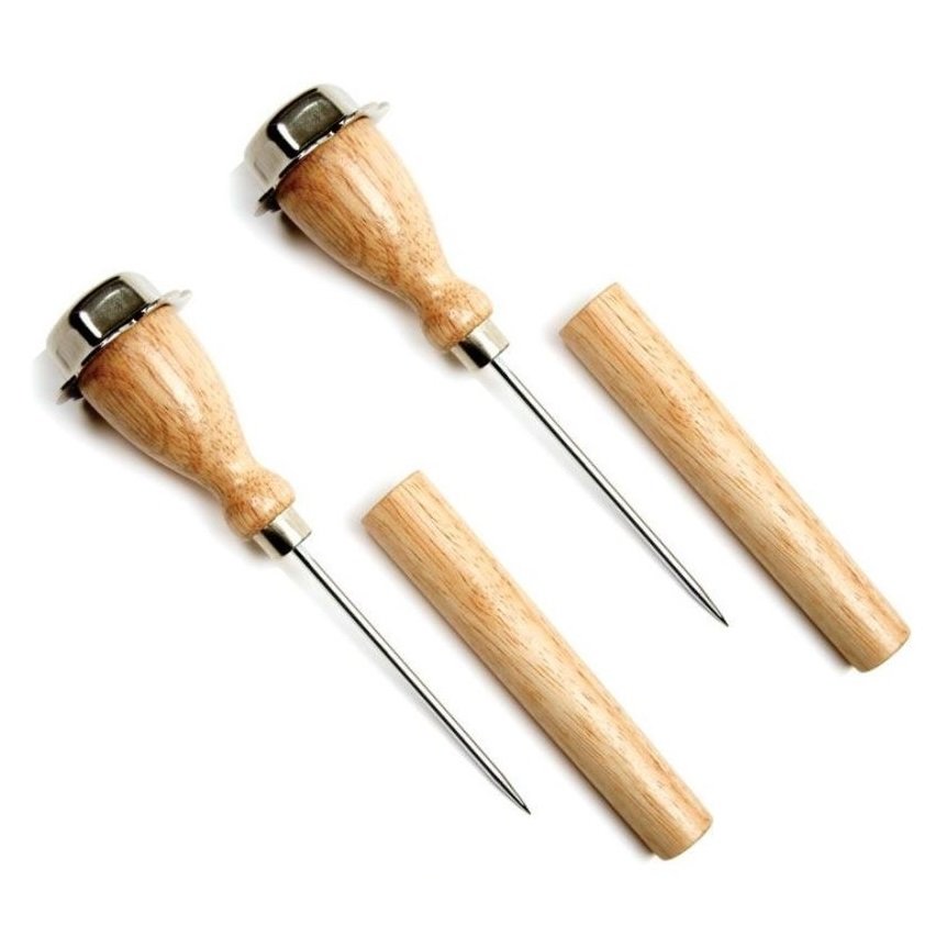 Norpro 7" Stainless Steel Shaft Wood Handle Ice Pick Bar Tool w/ Sheath Cover - Picture 4 of 5