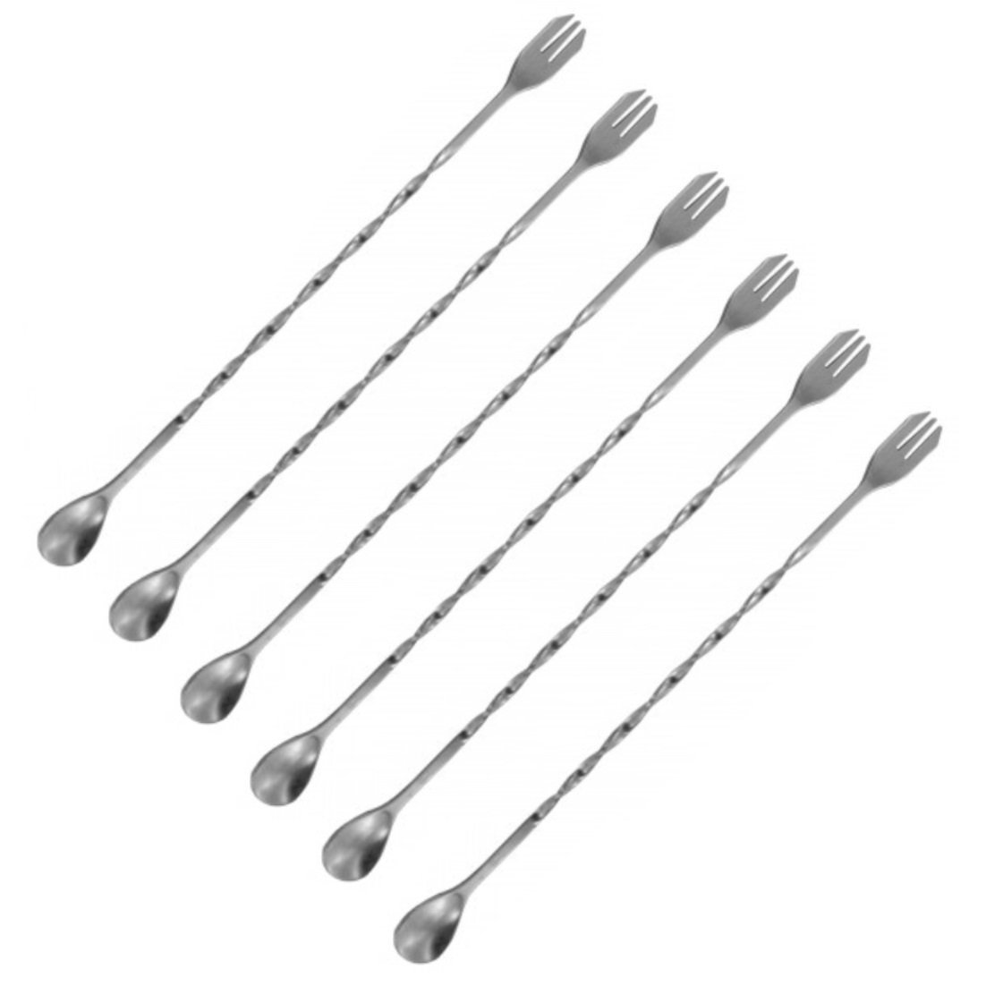 Cuchara mezcladora de bebidas de cóctel de acero inoxidable retorcido de 10" con tenedor de guarnición - Imagen 3 de 3