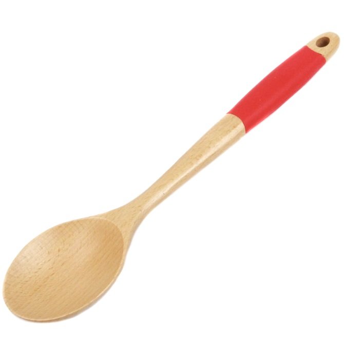 Chef Craft 14" Long Beechwood Wooden Kitchen Mixing Spoon with Silicone Handle