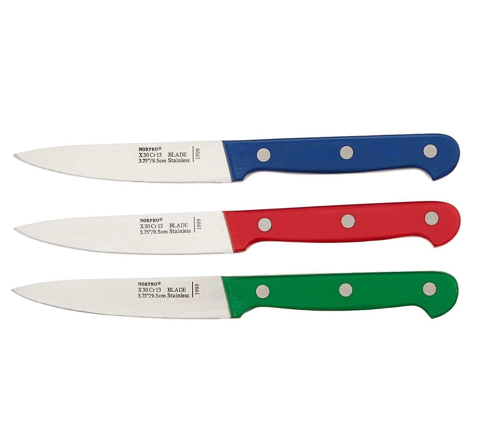 Norpro Stainless Steel Blade Heavy Duty Handle 3pc Garnishing / Paring Knife Set