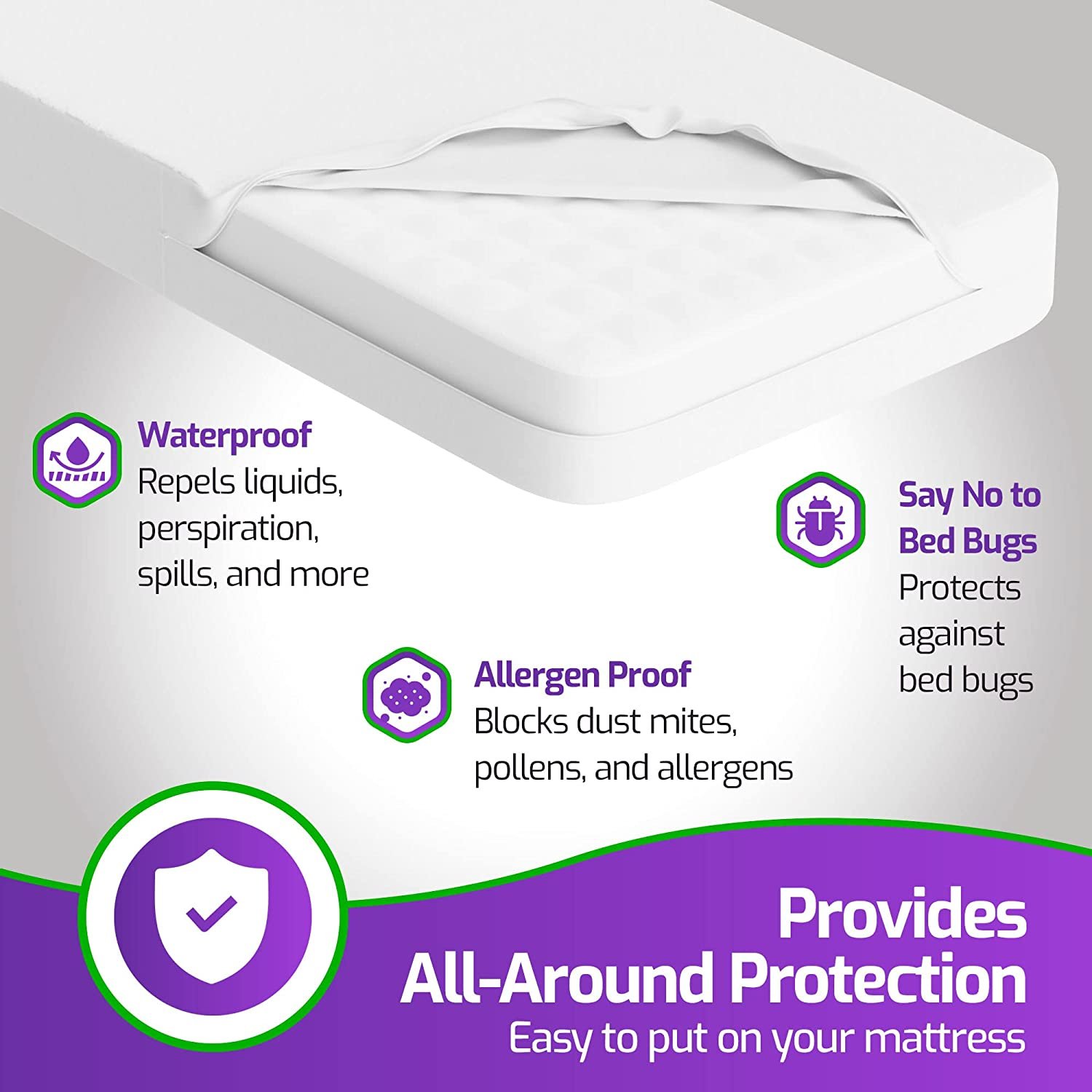 Cotton Mattress Encasement - Waterproof Zippered Closure - Bed Bugs Protector