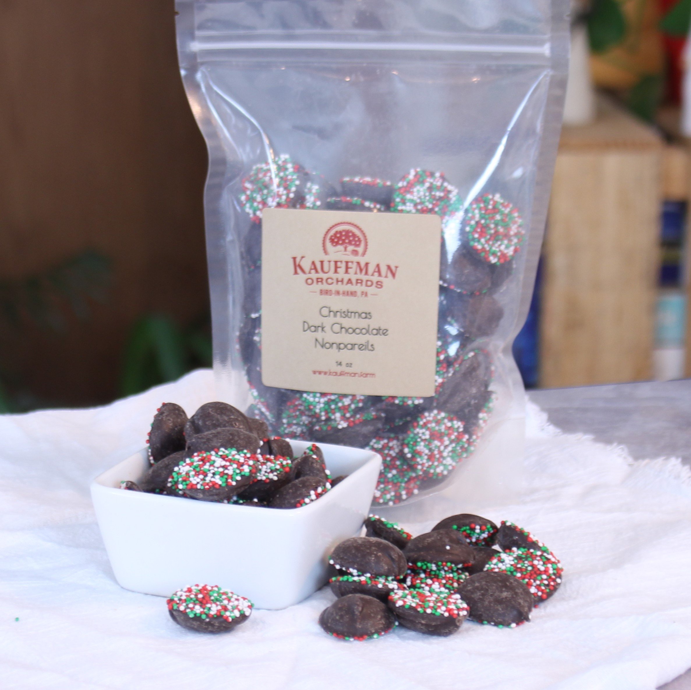 Kauffman Orchards Dark Chocolate Nonpareils Christmas Candy
