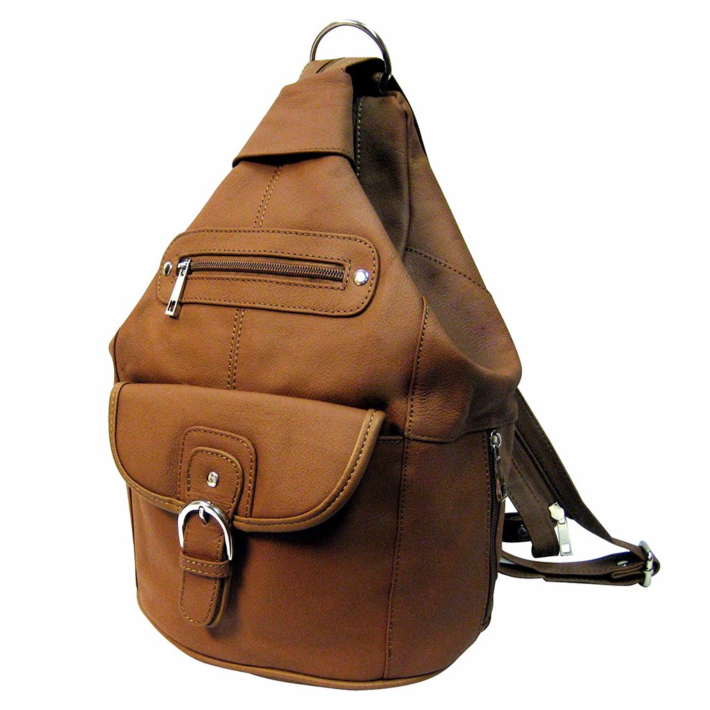 Womens Leather Convertible 7 Pocket Medium Size Tear Drop Sling Backpack Purse Bag Black