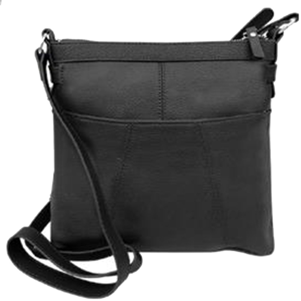 Silver Fever Genuine Leather Buckled Sides Cross Body Handbag Purse Black 
