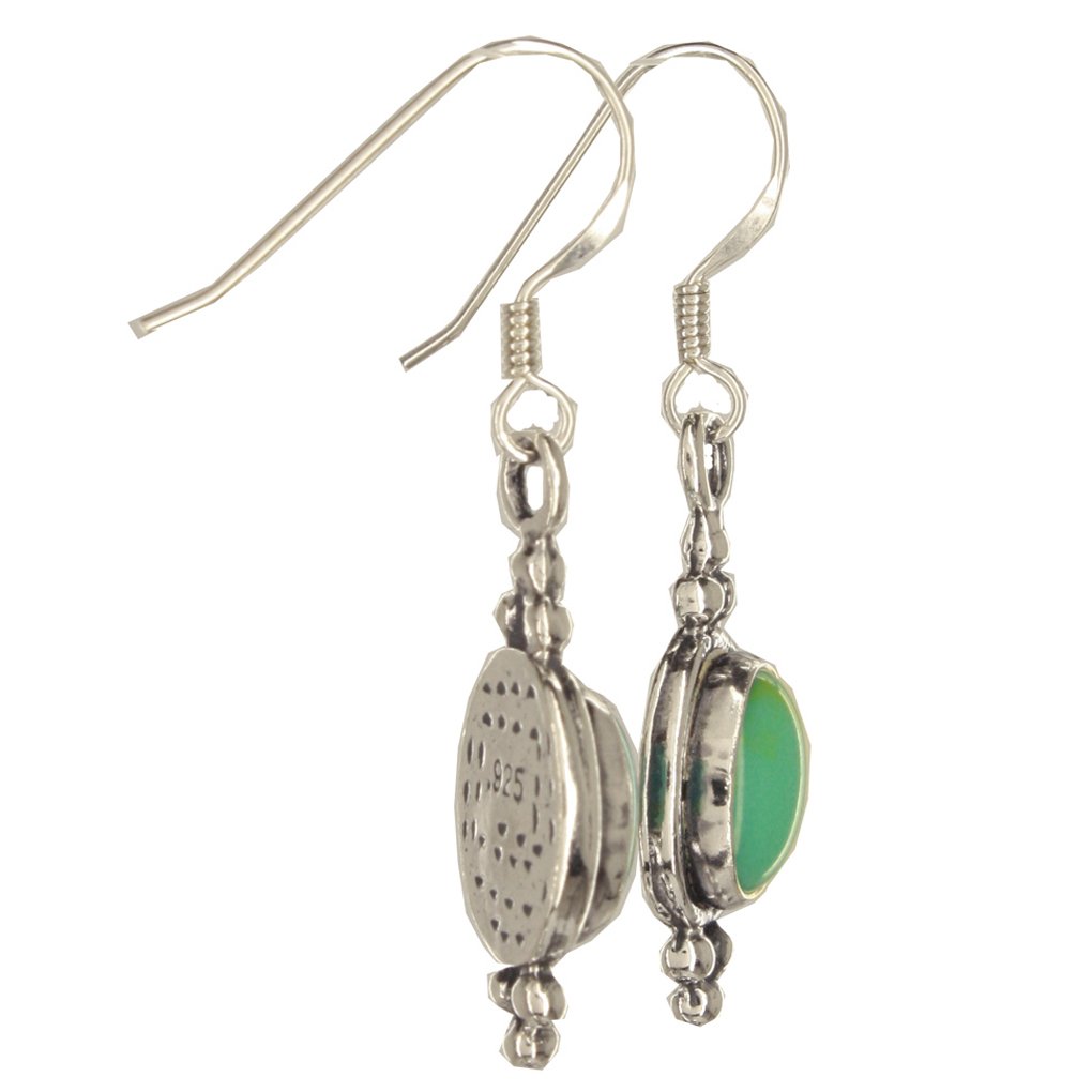Genuine Stone Sterling Silver Oval Dangle Earrings Beaded Detail Drop ...