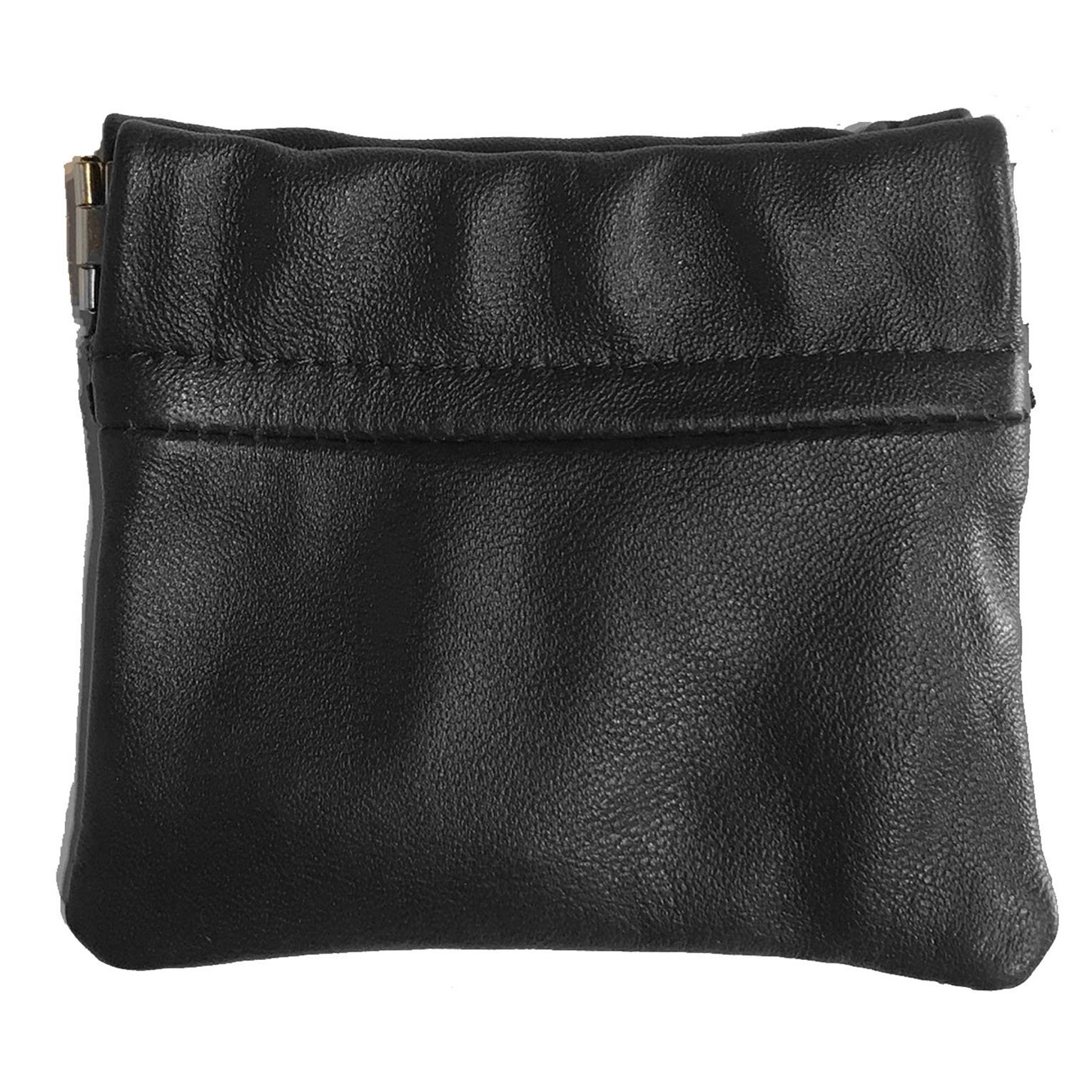 SILVERFEVER Leather Coin Purse Change Holder Squeeze Spring Closure ...