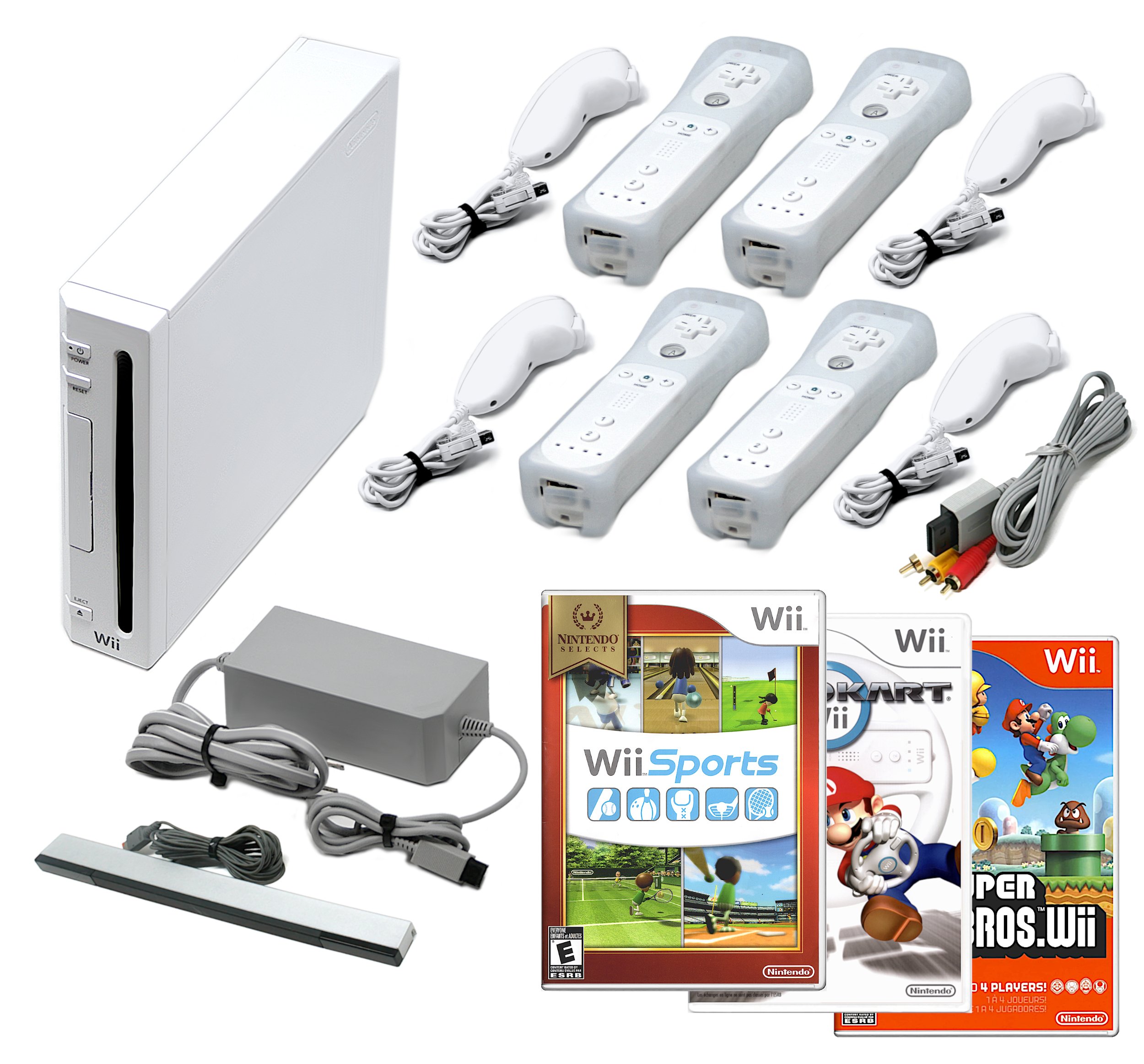Nintendo Wii Game Console + Pick 1 to 4 Remotes + Pick Wii Sports, Mario Kart, or New Super Mario Bros + US Seller