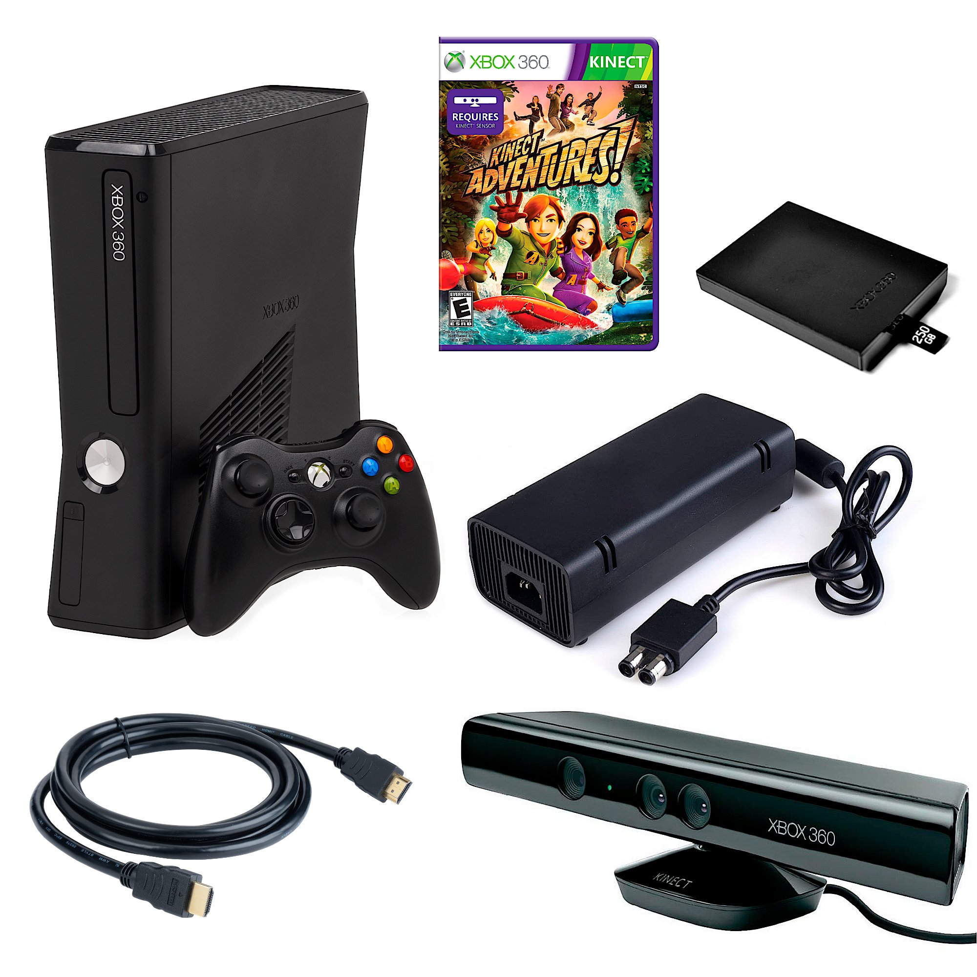 Microsoft Xbox 360 Slim E 4GB Bundle, Console, Controller, Cords, Kinect +  Game