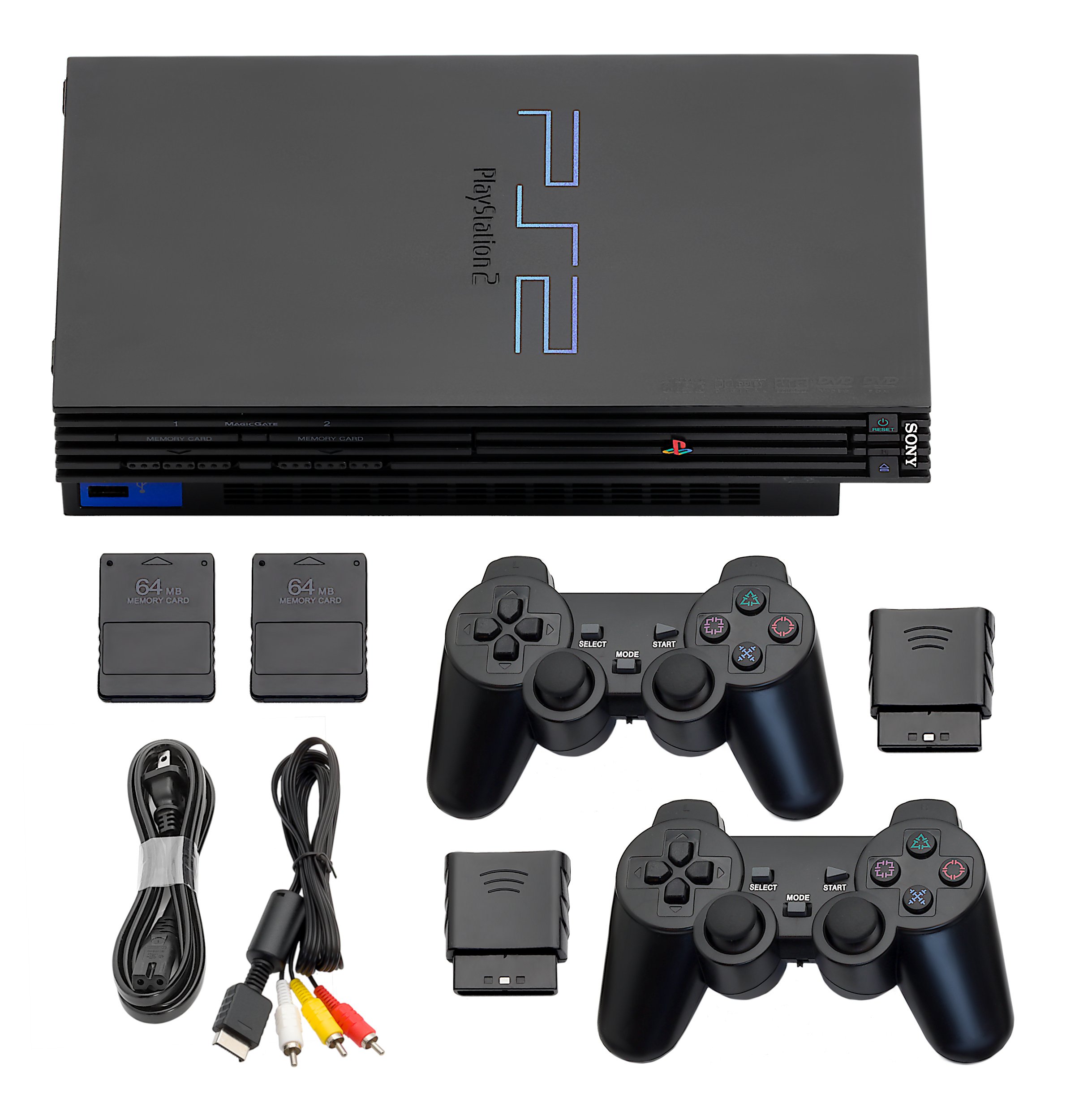 Guaranteed PlayStation 2 PS2 Console Black + Wireless Controllers + USA