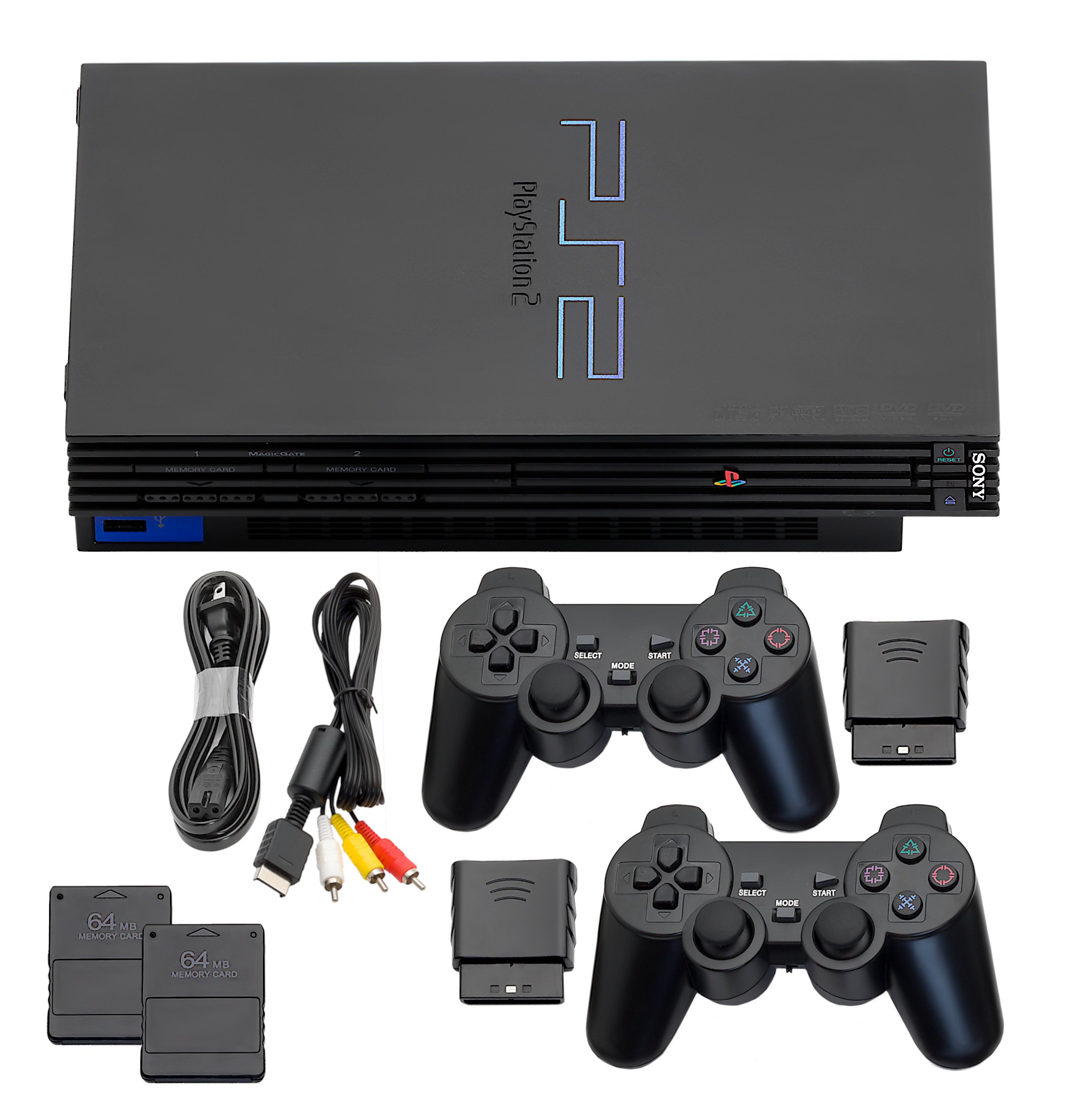 Guaranteed PlayStation 2 PS2 Console Black + Wireless Controllers + USA
