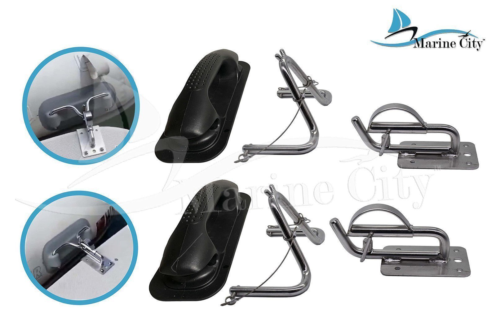MARINE CITY Stainless Steel Quick Release Snap Davits Set with Black Handle Pad