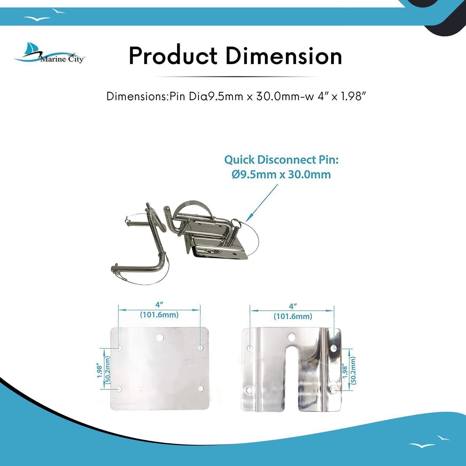 MARINE CITY Stainless Steel Quick Release Snap Davits Set with Black Handle Pad