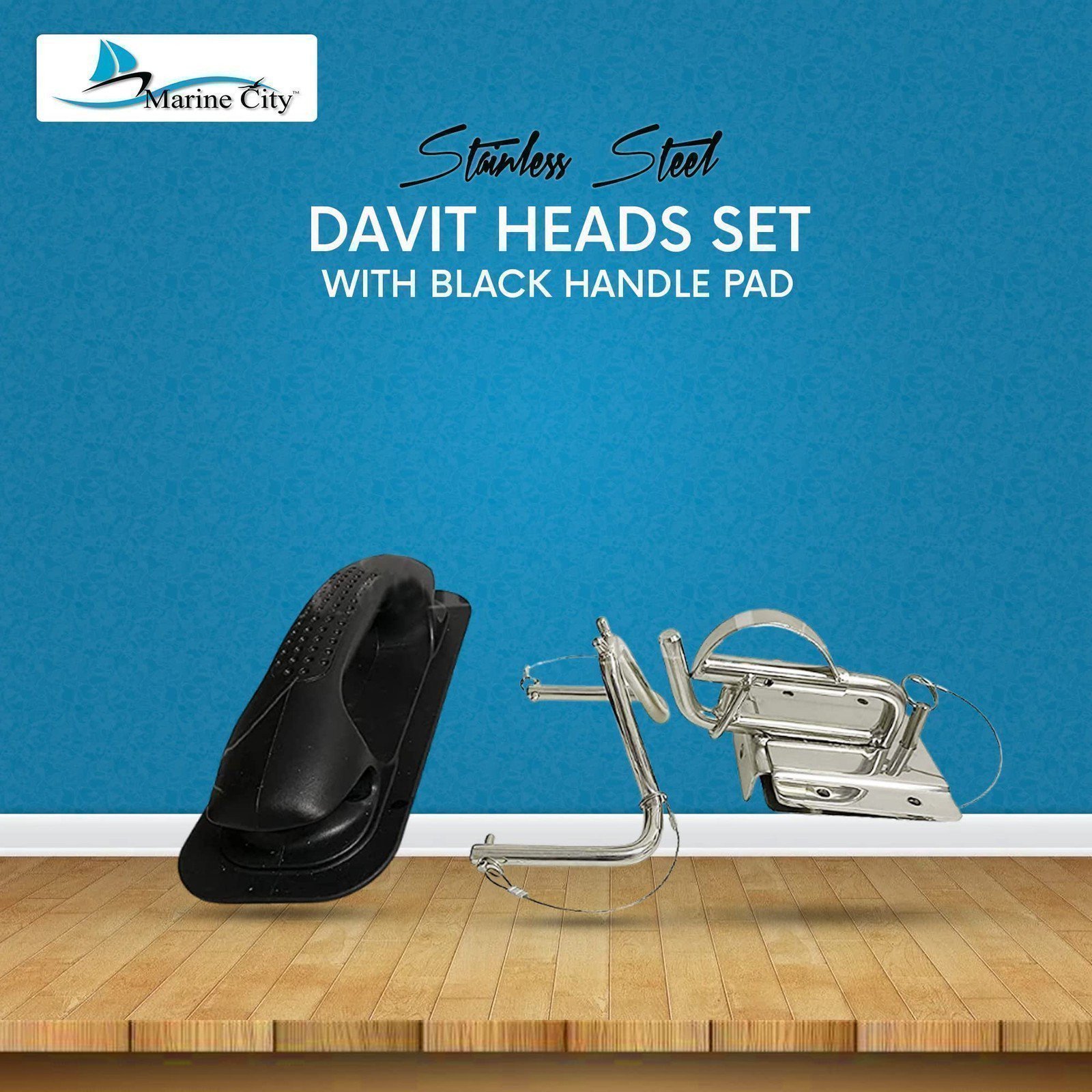 MARINE CITY Stainless Steel Quick Release Snap Davits Set with Black Handle Pad