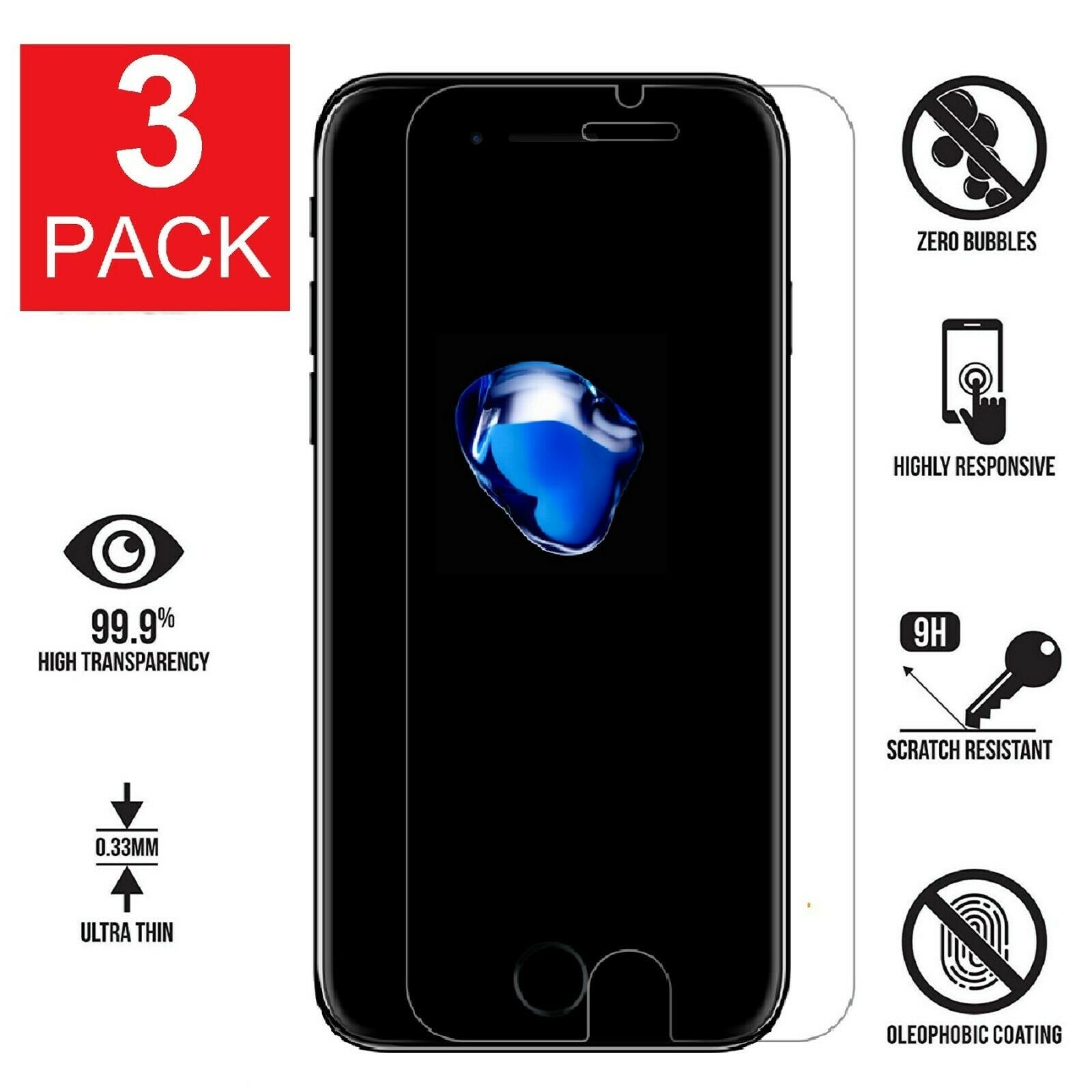 3-PACK Screen Protector Tempered Glass For iPhone 6 7 8 Plus X Xs Max XR 11  Pro