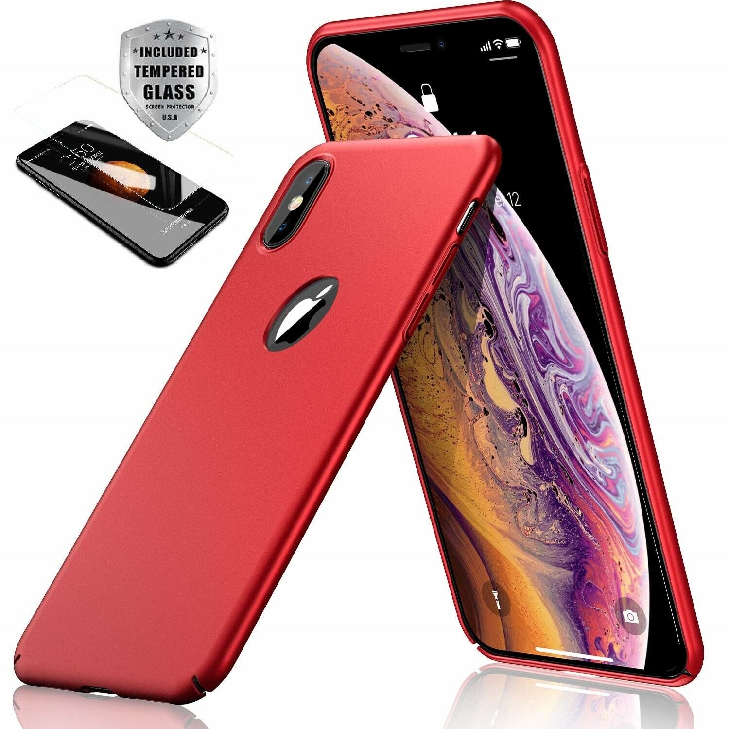 Case Thin Hard Cover + Tempered Glass Screen Protector For iPhone X XR XS Max