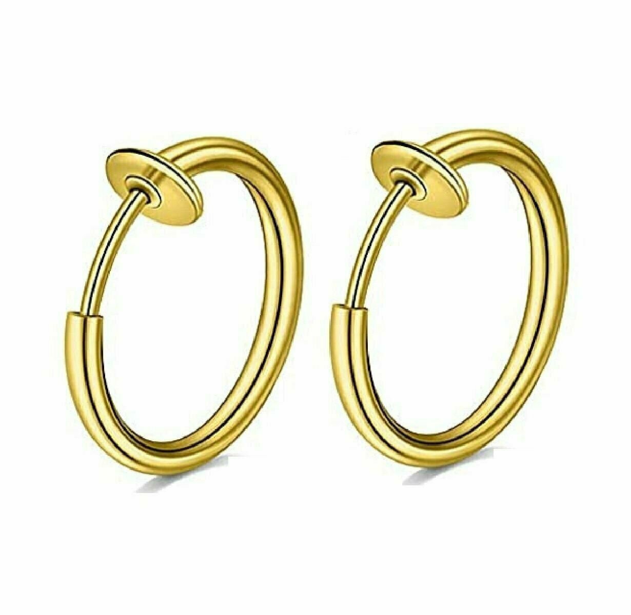 1-Pair Men Women Stainless Steel Clip On Non-Piercing Fake Spring Hoop Earrings