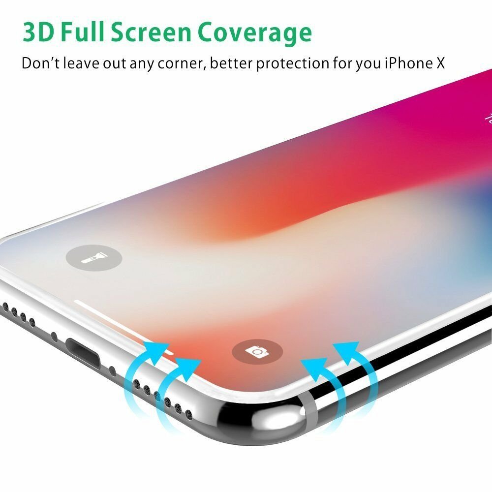 Full Coverage 3D Tempered Glass Screen Protector for iPhone X XR XS Max