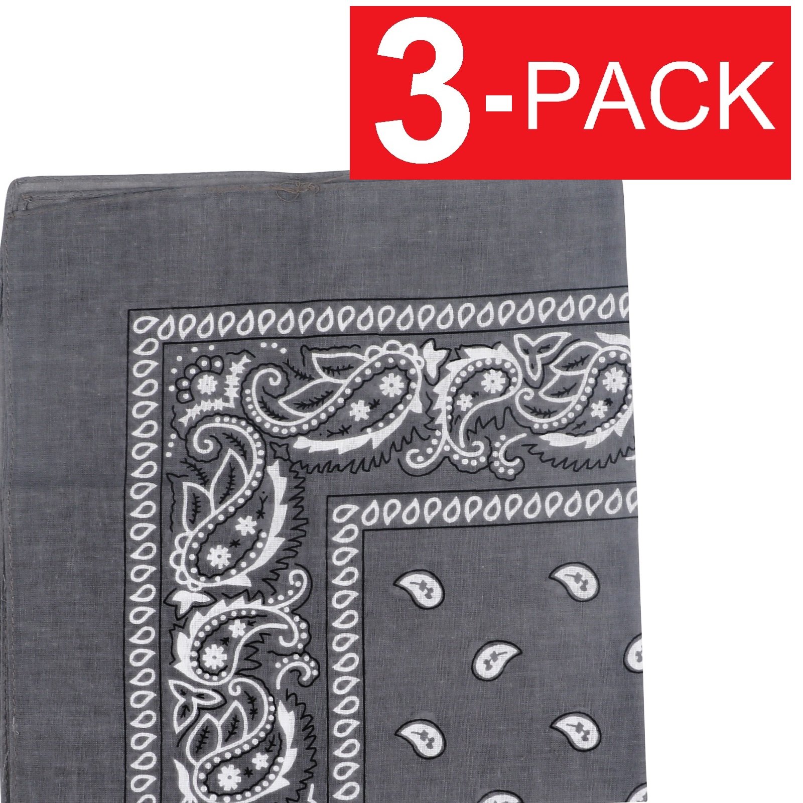 3-Pack Bandana 100% Cotton Paisley Print Double-Sided Scarf Head Neck Face Mask 